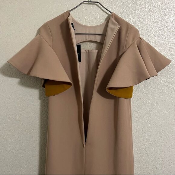 Peggy Hartanto Dress Mod Exaggerated Ruffled Sleeves Babydoll Dress Tan Size 2 - Picture 13 of 15